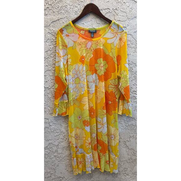 ModCloth Tropicana Isle Mesh Midi Dress Orange Yellow Floral Womens Size 2X - Picture 3 of 9